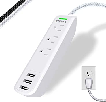 Philips Accessories 3 Outlet 3 USB Surge Protector Extension Cord
