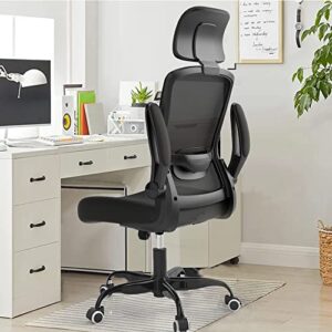 Ergonomic Office Chair, Home Office Desk Chair with Adjustable Headrest & Lumbar Support. High Back Mesh Computer Chair with Thickened Cushion &Flip-up Armrests, Task Executive Chair for Home Office