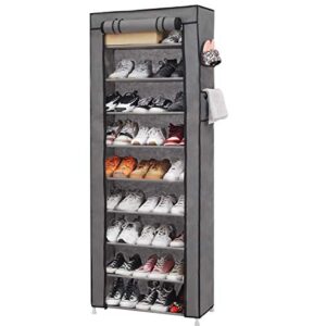PENGKE 9 Tiers Shoe Rack with Dustproof Cover Closet Shoe Storage Cabinet Organizer,Grey