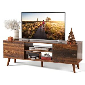 WLIVE Mid-Century Modern TV Stand for 55 inch TV, Media Console, Entertainment Center with Storage, Retro Brown,PPTS025