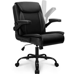 neo chair Office Chair Adjustable Desk Chair Mid Back Executive Desk Comfortable PU Leather Chair Ergonomic Gaming Chair Back Support Home Computer Desk with Flip-up Armrest Swivel Wheels (Jet Black)